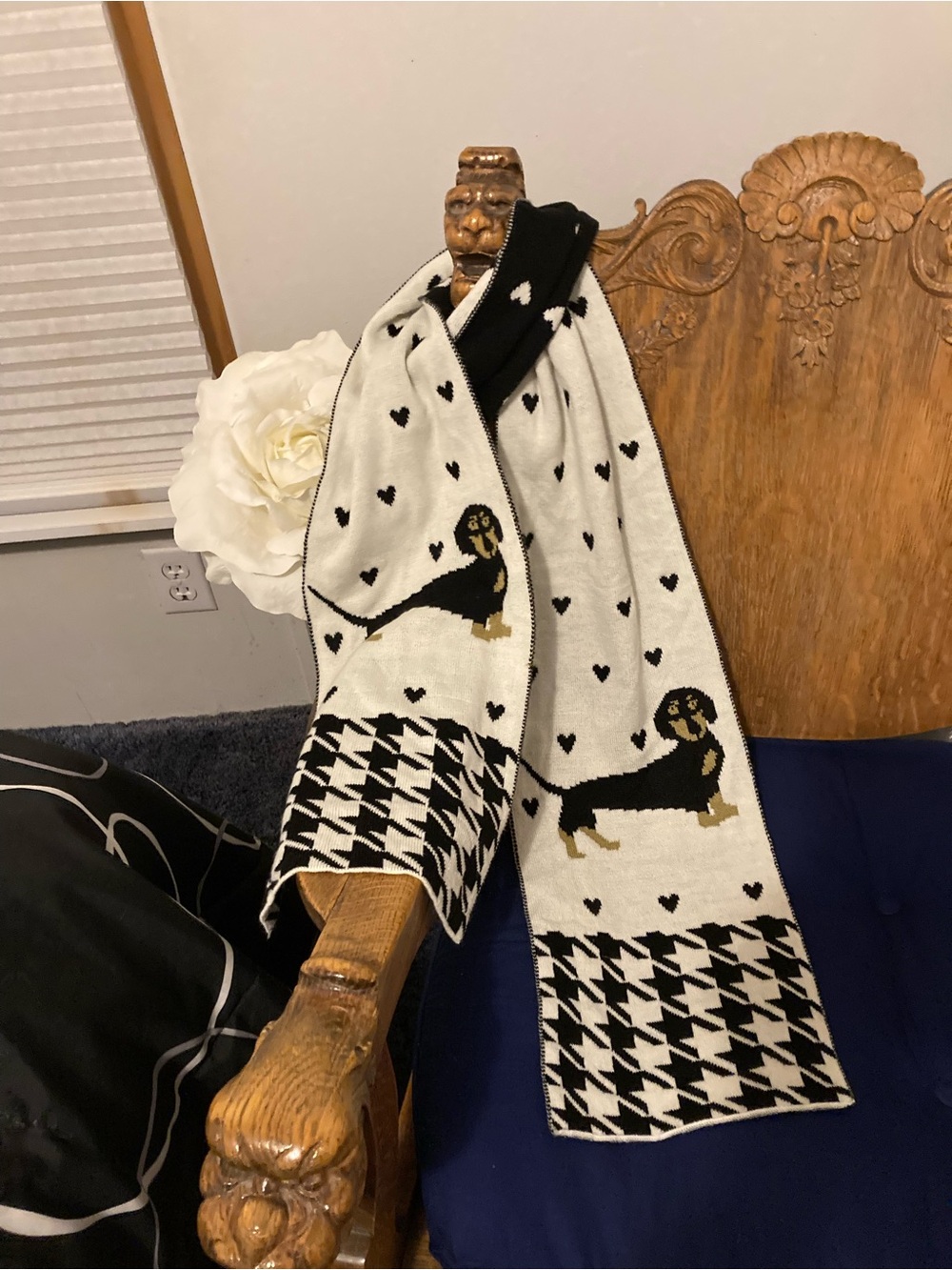 Dachshund Dog Scarf Black White Houndstooth Hearts